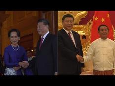 Xi Jinping meets with Burmese President Win Myint and de facto head of government Aung San Su