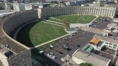 Aerial view of the Place de l'Europe, in the Port Marianne district of Montpellier during