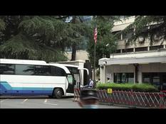 China: images of a bus entering the US consulate in Chengdu