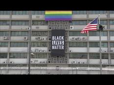 South Korea: wide "Black Lives Matter" banner on the US Embassy
